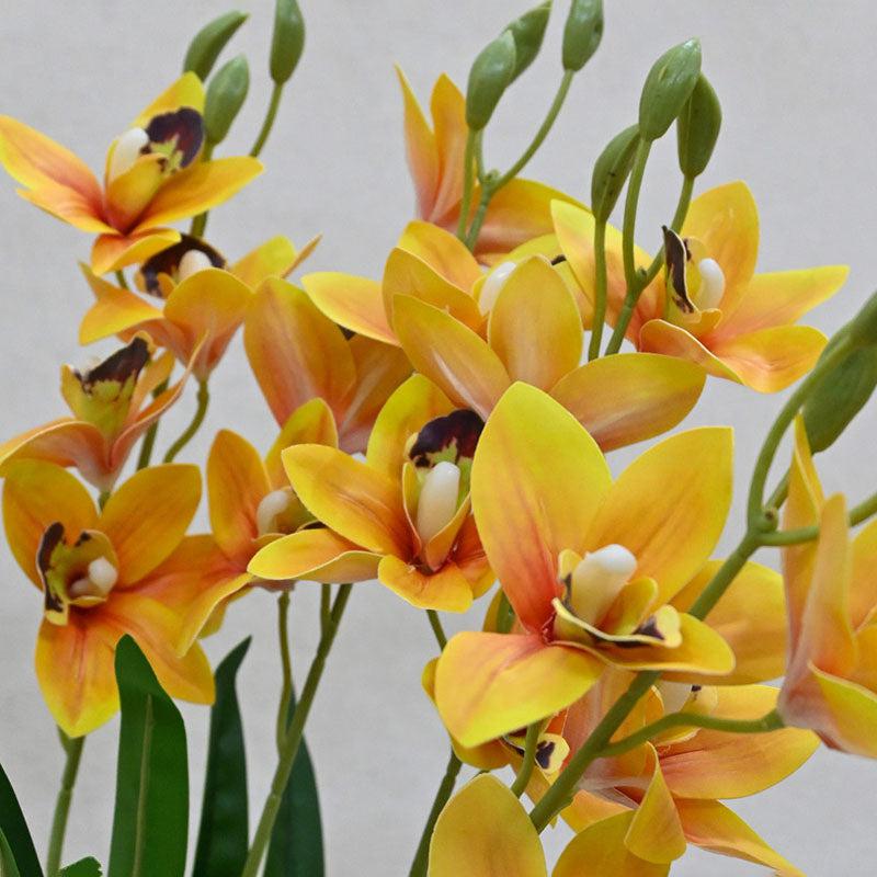 Buy Faux Everlasting Cymbidium Everlasting Orchid Flower Stick - Sunset Yellow Artificial Flowers from Vaaree