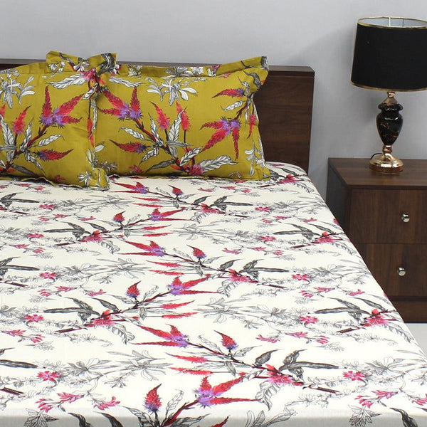 Buy Waida Floral Bedsheet - Yellow & White Bedsheets from Vaaree