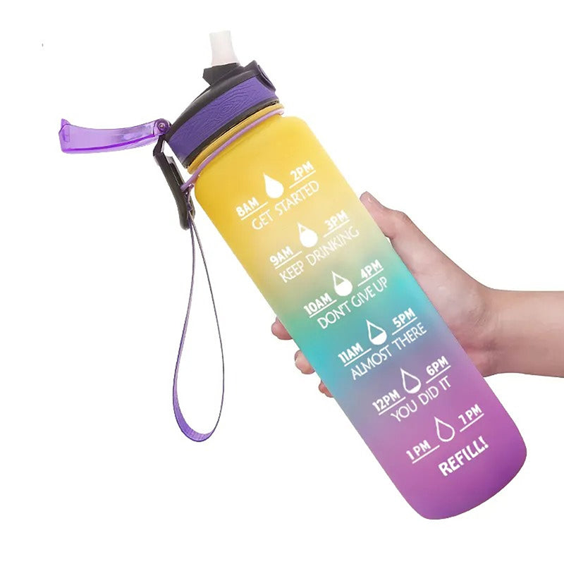 Buy Motivational Water Bottle With Time Marker (1000 ML) - Purple & Yellow Bottle from Vaaree