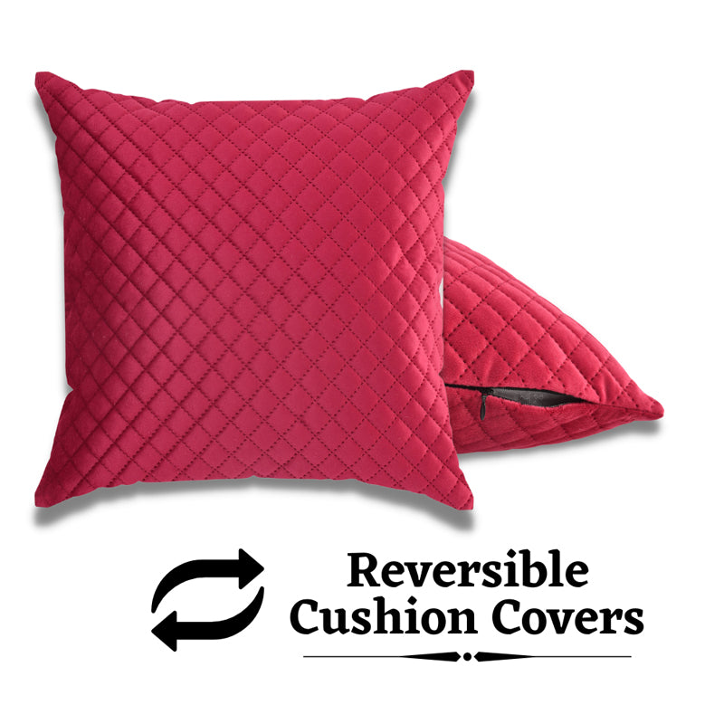 Buy Orson Quilted Velvet Cushion Cover (Red) - Set Of Five Cushion Cover Sets from Vaaree