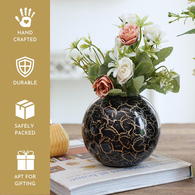 Buy Manva Crackled Ball Vase (Black) - Small Vase from Vaaree