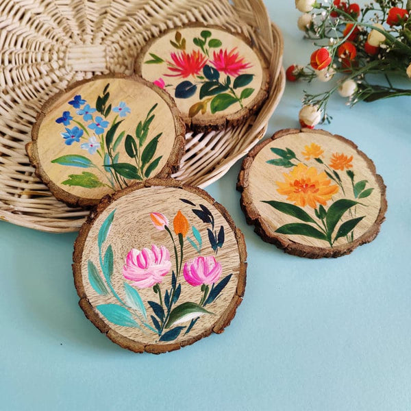 Bloomdo Wooden Coaster - Set Of Four