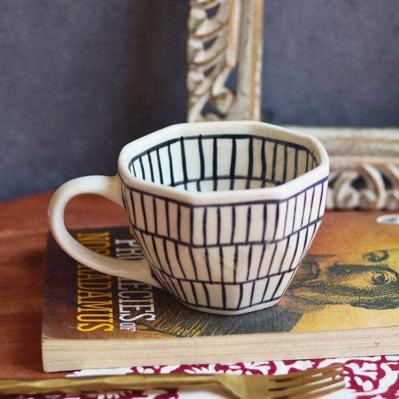 Buy Jury Stripe Ceramic Cup (220 ML) - Set of Two Mug & Tea Cup from Vaaree