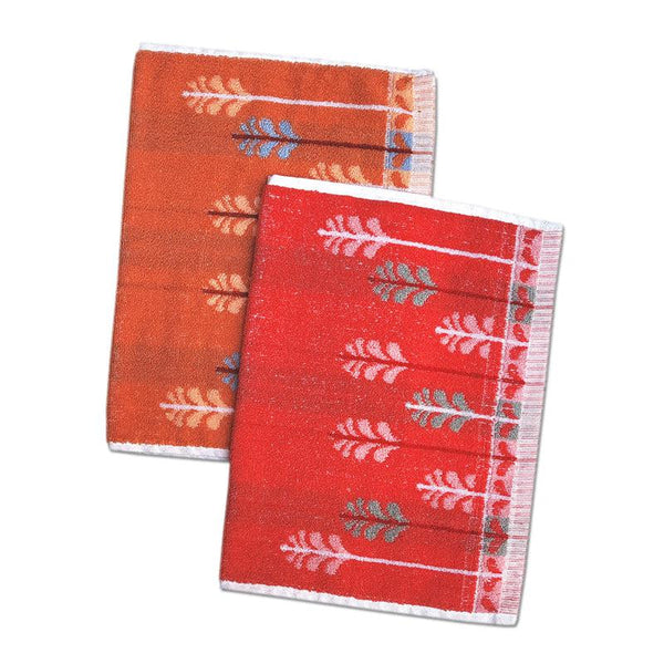 Buy Treevo Hand Towel (Red & Orange) - Set Of Two Hand & Face Towels from Vaaree