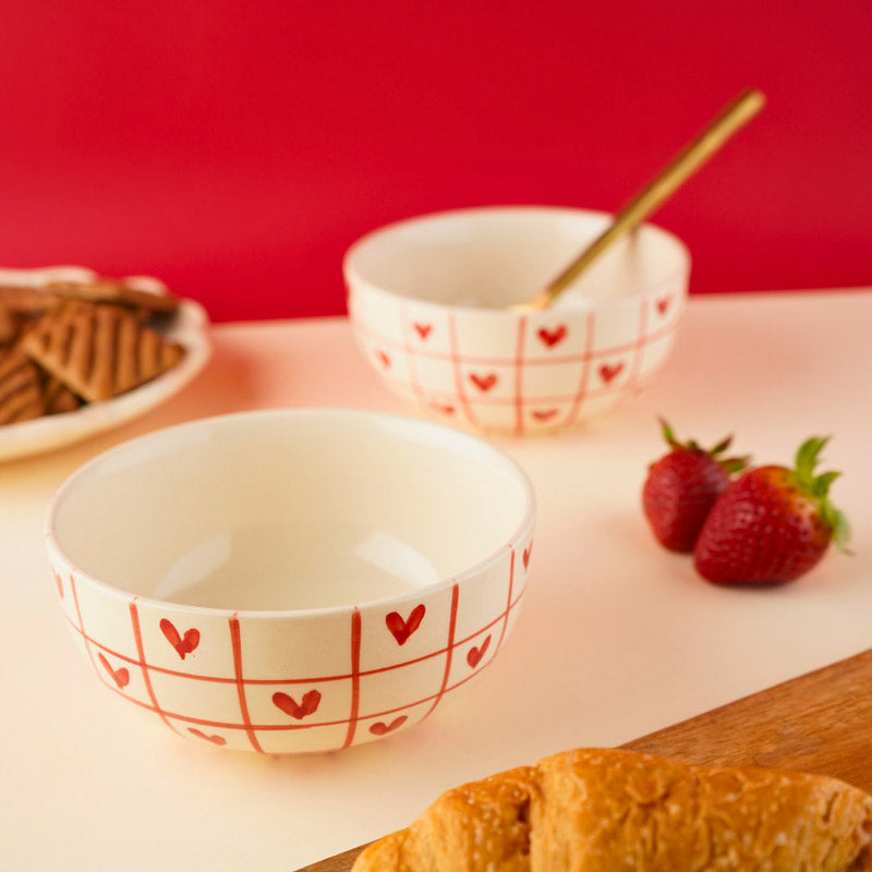 Buy Heart Grid Serving Bowl (300 ML) - Red Bowl from Vaaree