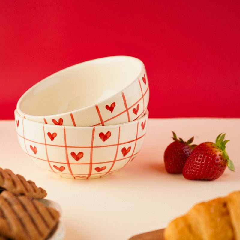 Buy Heart Grid Serving Bowl (300 ML) - Red Bowl from Vaaree