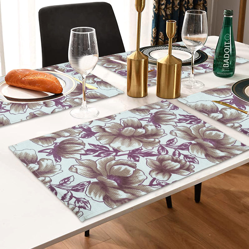 Buy Peony Bloom Placemat And Runner (Maroon) - Seven Piece Set Table Linen Set from Vaaree