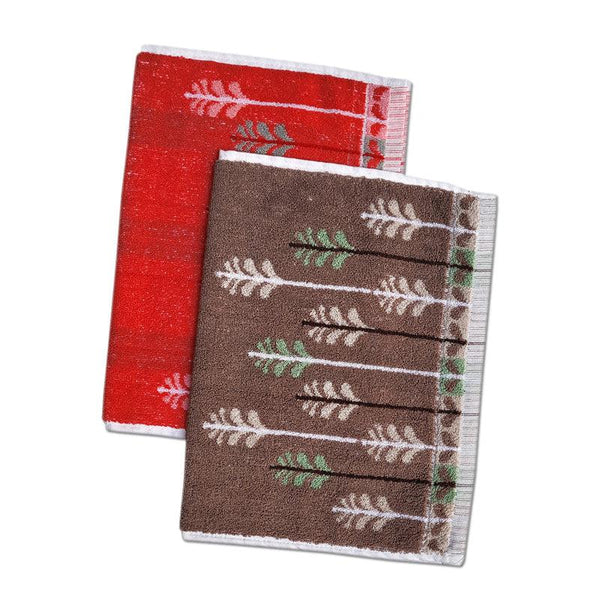 Buy Treevo Hand Towel (Brown & Red) - Set Of Two Hand & Face Towels from Vaaree