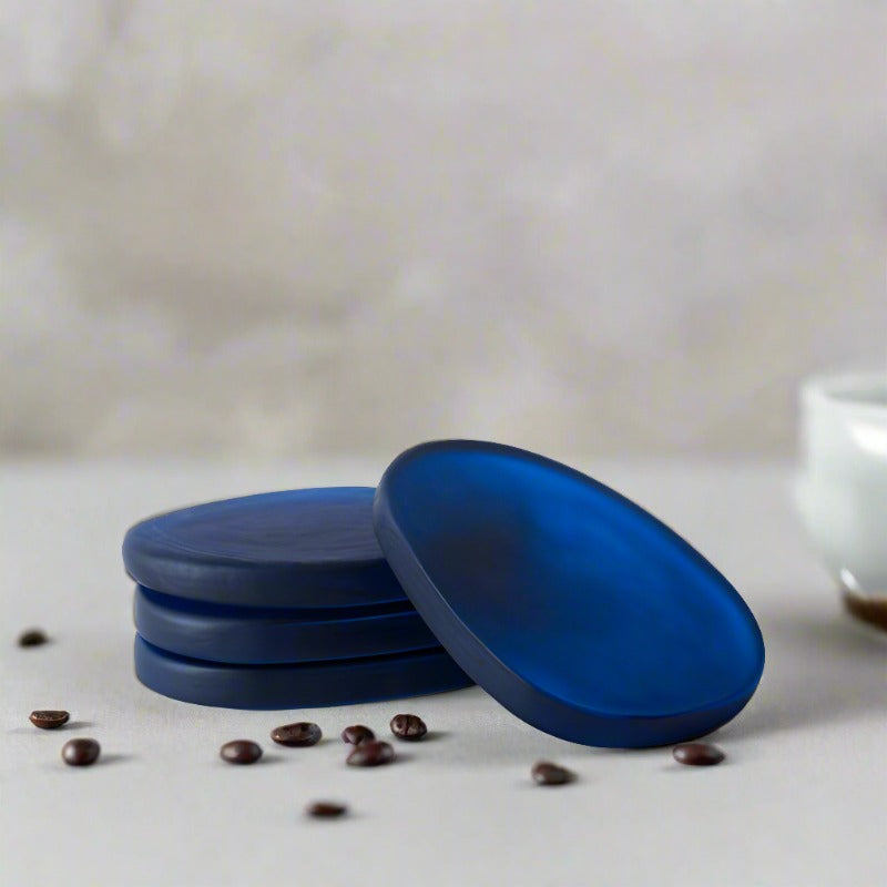 Coaster - Glossy Pebble Glass Coaster (Blue) - Set Of Four