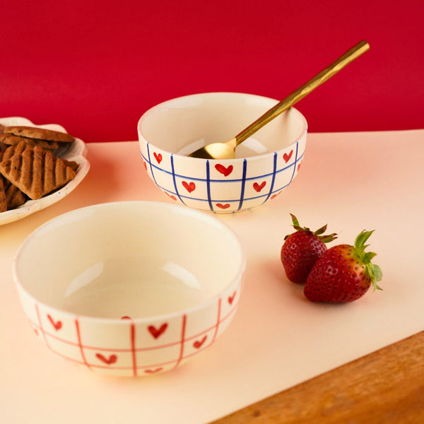 Buy Heart Grid Red & Green Serving Bowl (300 ML) - Set of Two Bowls from Vaaree