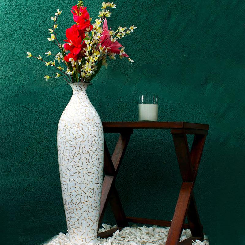 Buy Iora Lacquered Slender Floor Vase - White & Gold Floor Vase from Vaaree