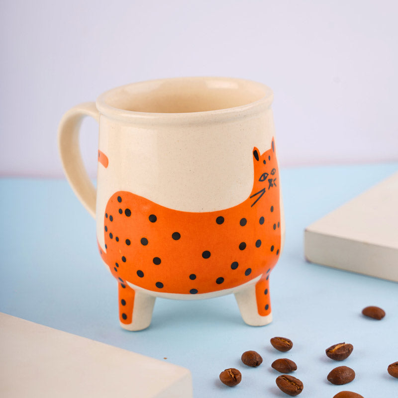 Buy Polka Cat Cup (250 ML) - Orange Mug & Tea Cup from Vaaree