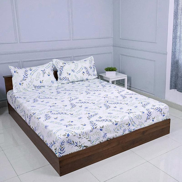 Buy Bijul Floral Bedsheet - White & Blue Bedsheets from Vaaree