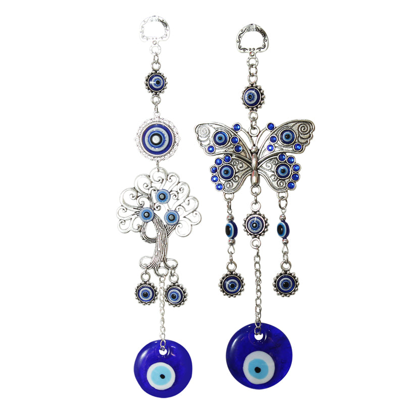 Wall Accents - Butterfly & Tree Of Life Evil Eye Wall Hanging - Set Of Two