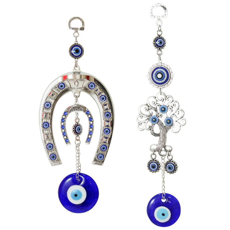 Wall Accents - Tree Of Life & Horse Shoe Evil Eye Wall Hanging - Set Of Two