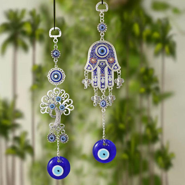 Wall Accents - Tree Of Life & Hamsa Palm Evil Eye Wall Hanging - Set Of Two