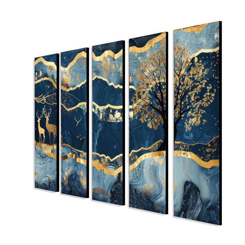 Buy Goldline Ethereal Wall Painting - Set Of Five Wall Art & Paintings from Vaaree