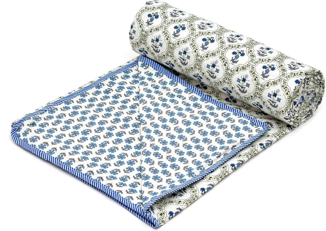 Dohars - Ishana Ethnic Reversible Dohar - Ivory & Blue