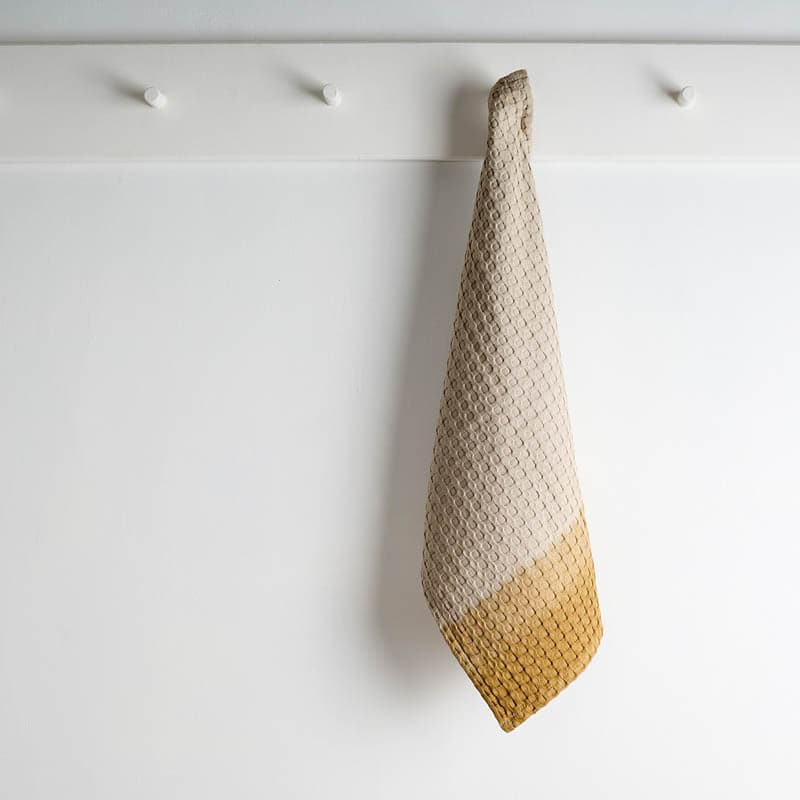 Buy Ninon Dipdye Textured Waffle Hand Towel (Beige & Yellow Ochre) - Set Of Two Hand & Face Towels from Vaaree