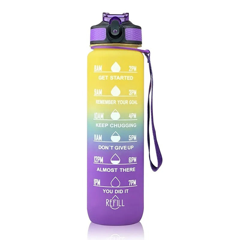 Buy Motivational Water Bottle With Time Marker (1000 ML) - Purple & Yellow Bottle from Vaaree