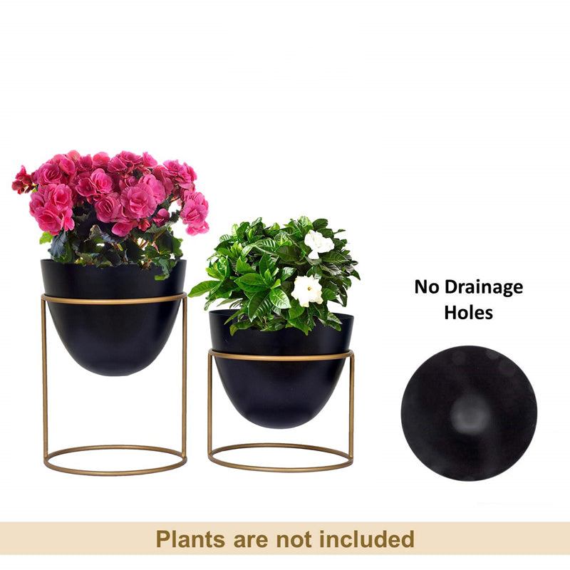 Buy Trudene Metal Pot With Stand (Black & Gold) - Set Of Two Pots & Planters from Vaaree