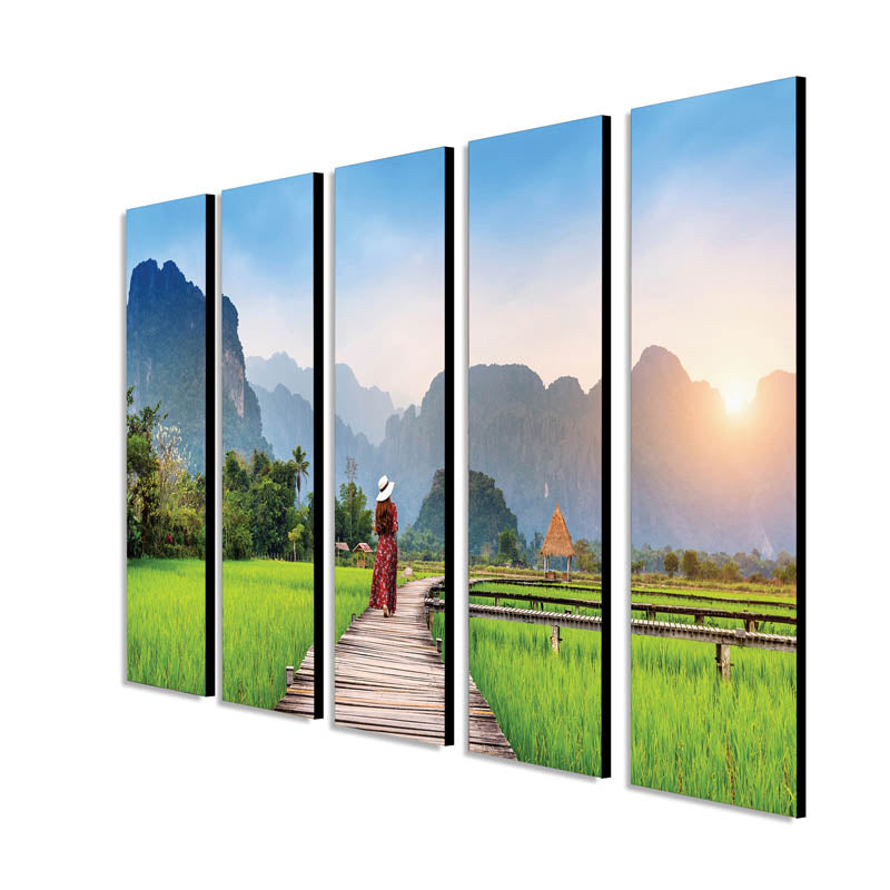 Buy Serene Fields Wall Painting - Set Of Five Wall Art & Paintings from Vaaree