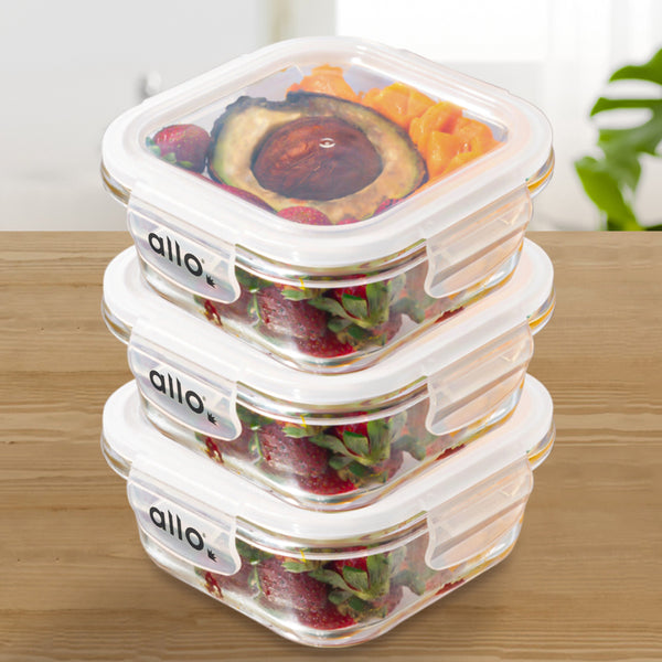 Container - Oliva Square Glass Storage Container (550 ML) - Set Of Three