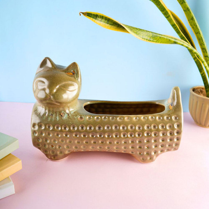 Buy Catto Pose Planter - Gold Pots & Planters from Vaaree