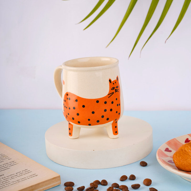 Buy Polka Cat Cup (250 ML) - Orange Mug & Tea Cup from Vaaree