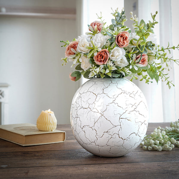 Vase - Manva Crackled Ball Vase (White) - Large
