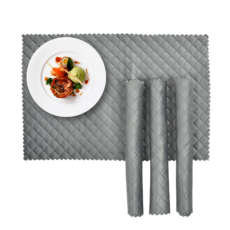 Table Mat - Osric Velvet Quilted Placemat (Grey) - Set Of Six