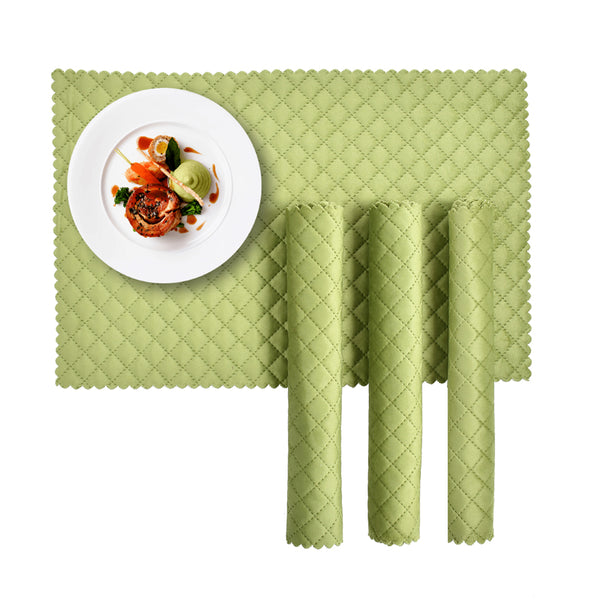 Table Mat - Osric Velvet Quilted Placemat (Light Green) - Set Of Six