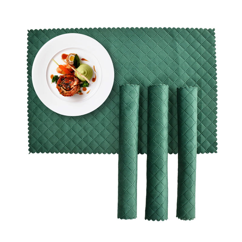 Table Mat - Osric Velvet Quilted Placemat (Bottle Green) - Set Of Six