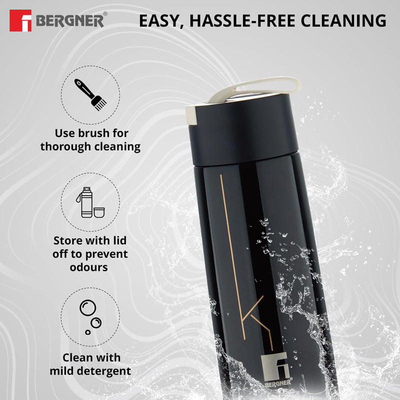 Flask - Bergner Walking Thermosteel Hot and Cold Flask (Black) -350 ML