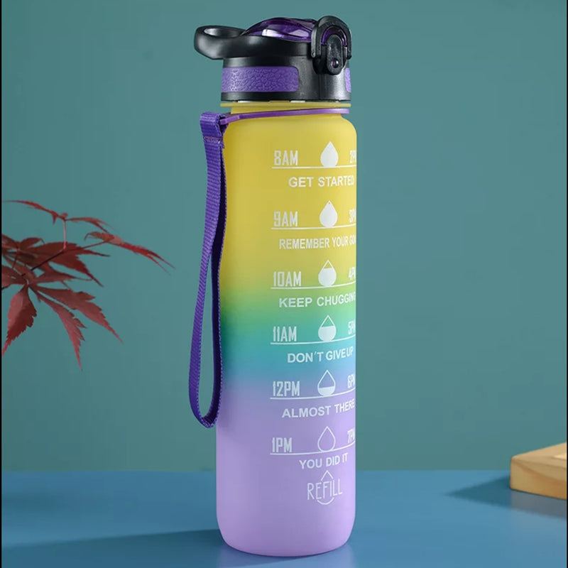 Buy Motivational Water Bottle With Time Marker (1000 ML) - Purple & Yellow Bottle from Vaaree