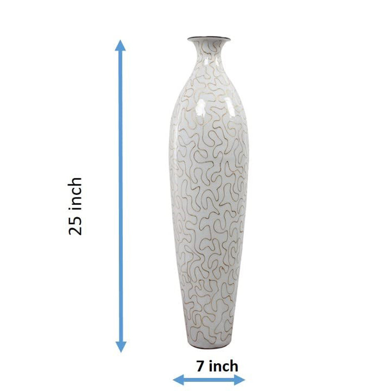 Buy Iora Lacquered Slender Floor Vase - White & Gold Floor Vase from Vaaree