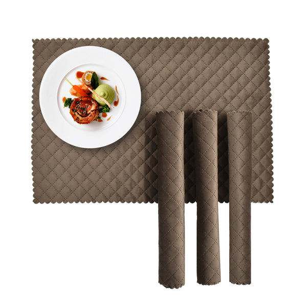 Table Mat - Osric Velvet Quilted Placemat (Brown) - Set Of Six