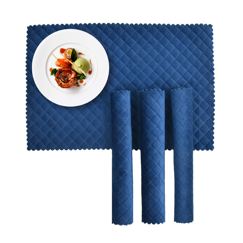 Table Mat - Osric Velvet Quilted Placemat (Blue) - Set Of Six