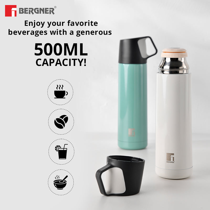 Flask - Bergner Walking Thermosteel Hot and Cold Flask (White) - 500 ML