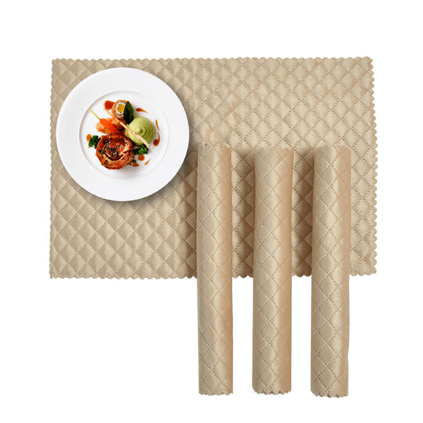 Table Mat - Osric Velvet Quilted Placemat (Beige) - Set Of Six