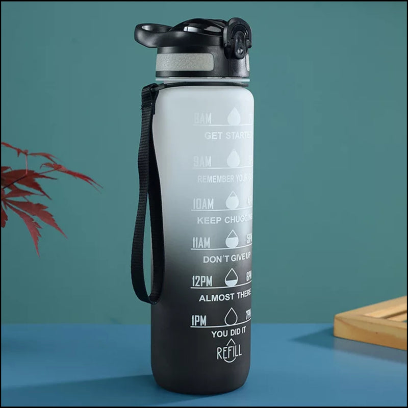 Buy Motivational Water Bottle With Time Marker (1000 ML) - Black & Grey Bottle from Vaaree