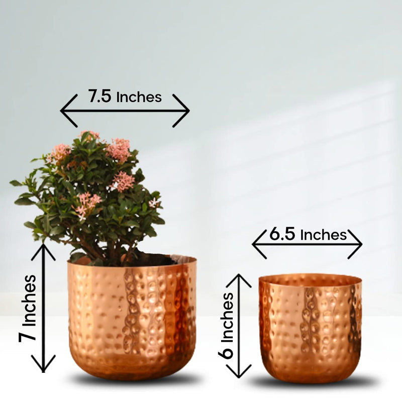 Buy Luxe Glow Hammered Planter (Rose Gold) - Set Of Two Pots & Planters from Vaaree