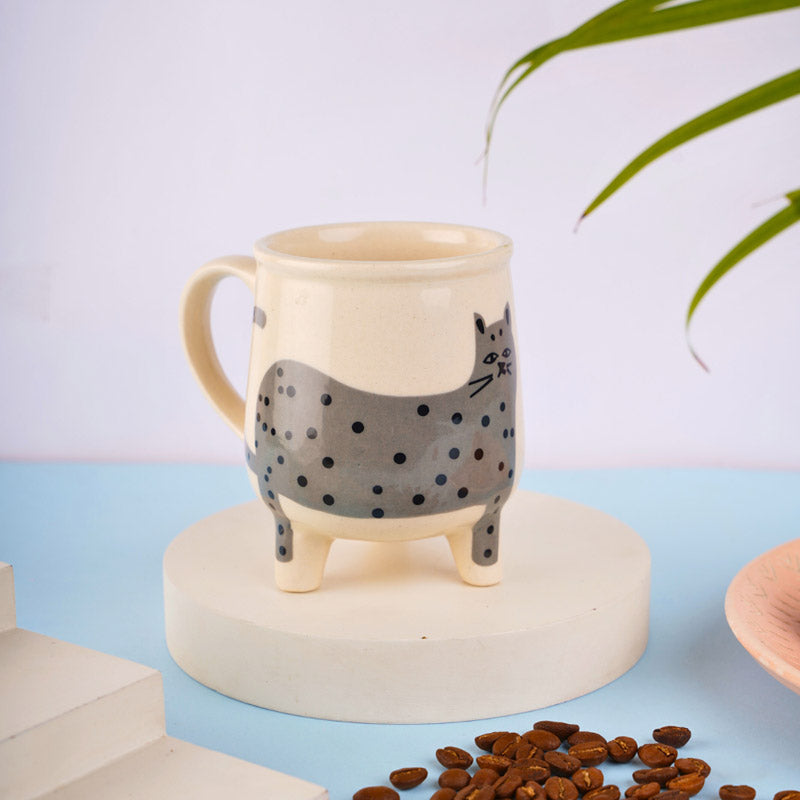 Buy Polka Cat Cup (250 ML) - Grey Mug & Tea Cup from Vaaree