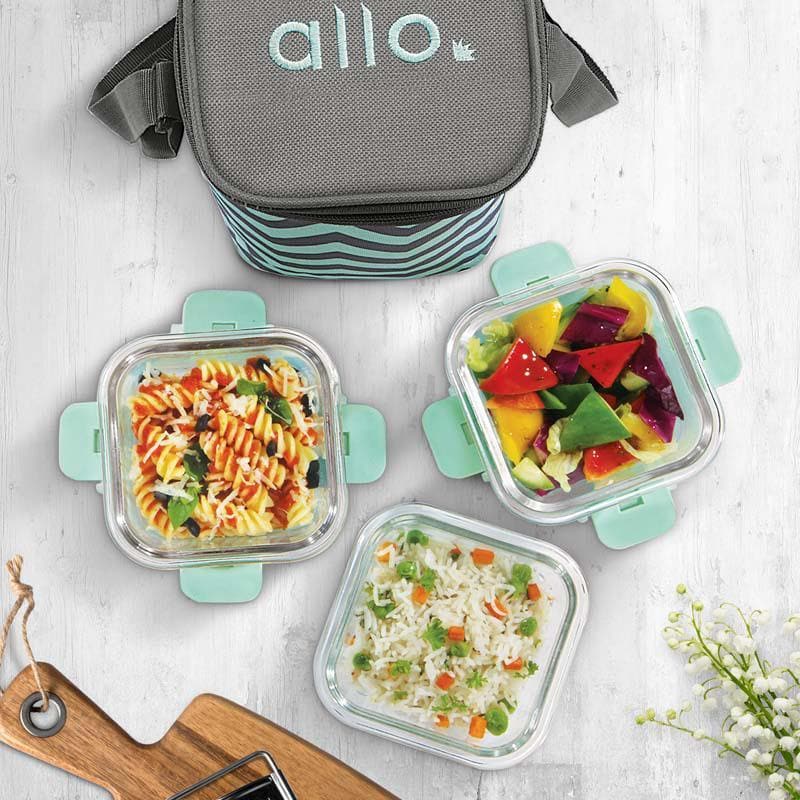 Buy Jonas Lunchbox With Square Chevron Bag (310 ML) - Set Of Three at Vaaree online | Beautiful Tiffin Box to choose from