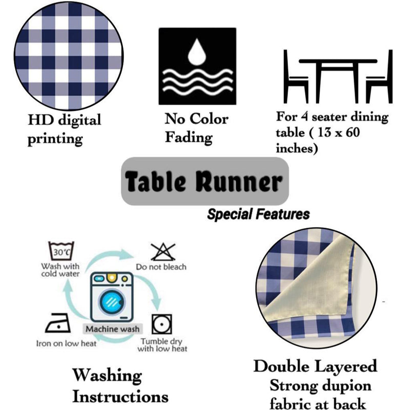 Buy Mabel Checkered Table Runner - Dark Blue Table Runner from Vaaree