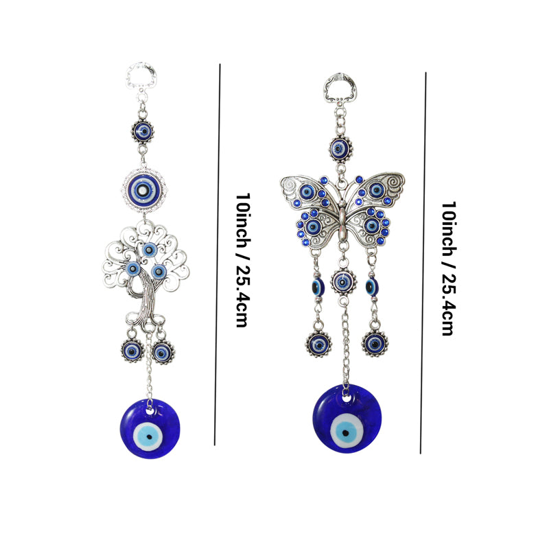 Wall Accents - Butterfly & Tree Of Life Evil Eye Wall Hanging - Set Of Two