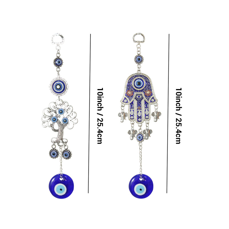 Wall Accents - Tree Of Life & Hamsa Palm Evil Eye Wall Hanging - Set Of Two