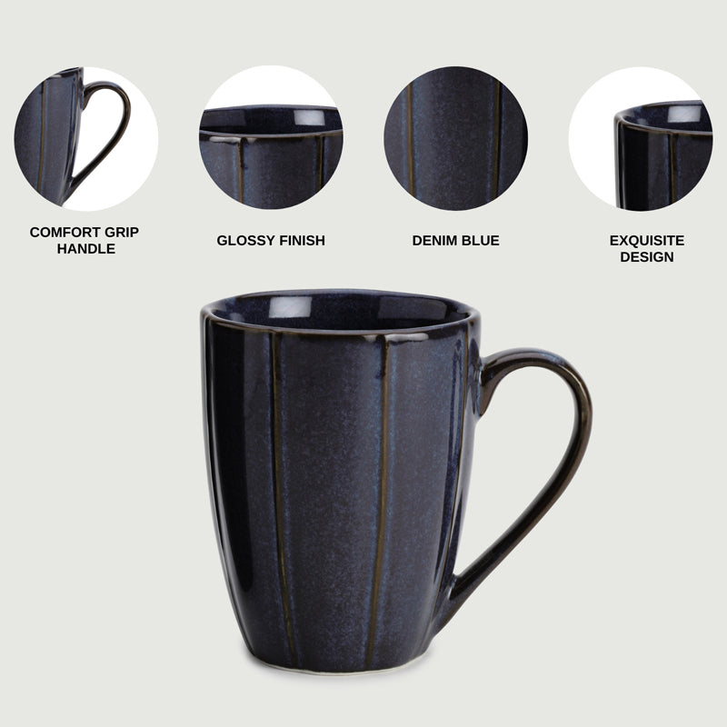 Buy Ciro Denim Blue Ceramic Mug (300 ML) - Set Of Two Mug & Tea Cup from Vaaree