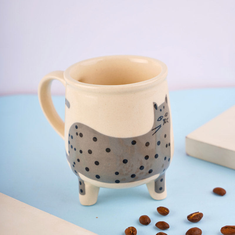 Buy Polka Cat Cup (250 ML) - Grey Mug & Tea Cup from Vaaree