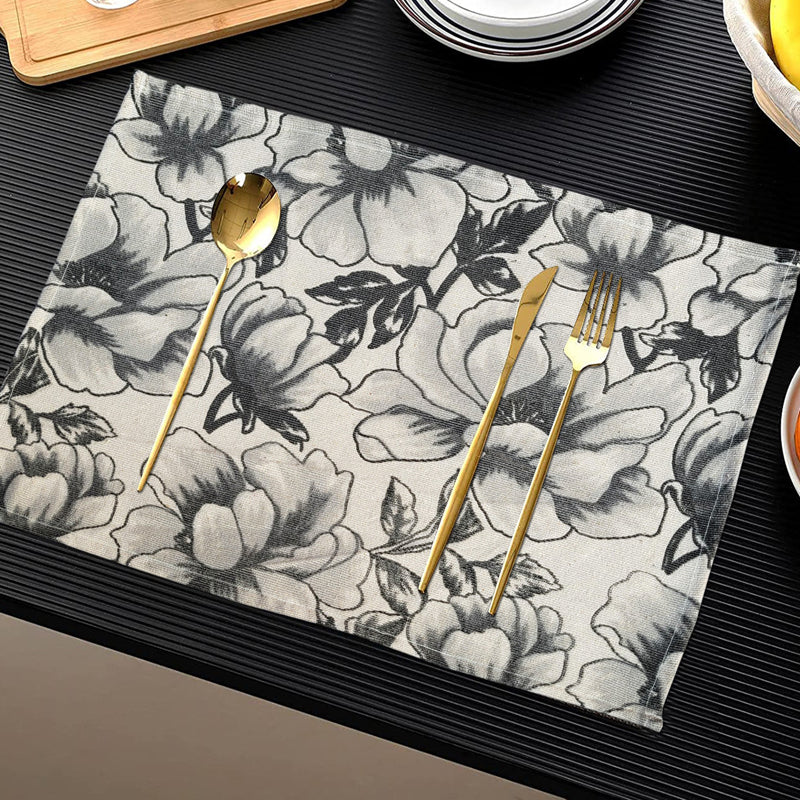 Table Mat - Peony Bloom Placemat - Black & White